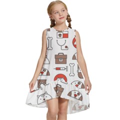 Vector Thin Line Art Vet Seamless Pattern Kids  Frill Swing Dress by Salman4z