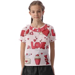 Hand Drawn Valentines Day Element Collection Kids  Frill Chiffon Blouse by Salman4z