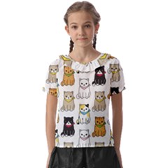 Cat Kitten Seamless Pattern Kids  Frill Chiffon Blouse by Salman4z