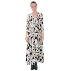 Seamless-pattern-with-black-white-doodle-dogs Button Up Maxi Dress by Salman4z