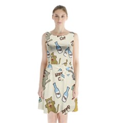 Happy-cats-pattern-background Sleeveless Waist Tie Chiffon Dress by Salman4z