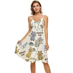 Happy-cats-pattern-background Sleeveless Tie Front Chiffon Dress by Salman4z