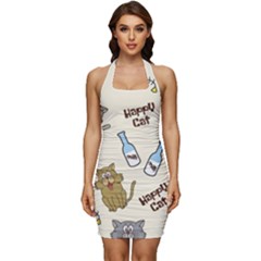 Happy-cats-pattern-background Sleeveless Wide Square Neckline Ruched Bodycon Dress by Salman4z