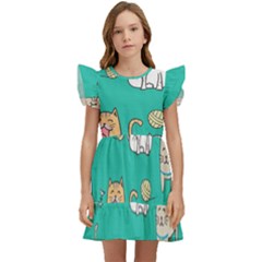 Seamless-pattern-cute-cat-cartoon-with-hand-drawn-style Kids  Winged Sleeve Dress by Salman4z