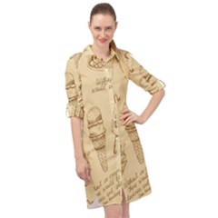 Ice-cream-vintage-pattern Long Sleeve Mini Shirt Dress by Salman4z