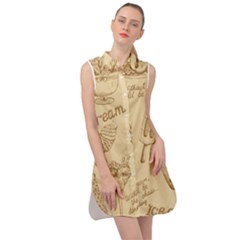 Ice-cream-vintage-pattern Sleeveless Shirt Dress by Salman4z