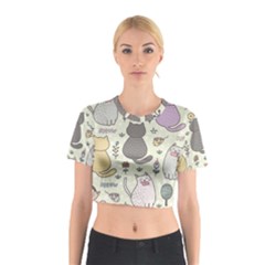 Funny Cartoon Cats Seamless Pattern Cotton Crop Top by Salman4z