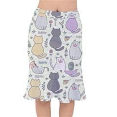 Funny Cartoon Cats Seamless Pattern Short Mermaid Skirt by Salman4z