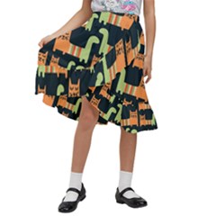 Seamless-pattern-with-cats Kids  Ruffle Flared Wrap Midi Skirt by Salman4z