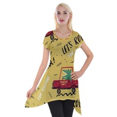 Childish-seamless-pattern-with-dino-driver Short Sleeve Side Drop Tunic by Salman4z