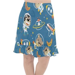 Seamless-pattern-funny-astronaut-outer-space-transportation Fishtail Chiffon Skirt by Salman4z