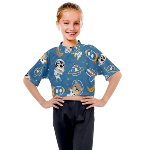 Seamless-pattern-funny-astronaut-outer-space-transportation Kids Mock Neck Tee by Salman4z