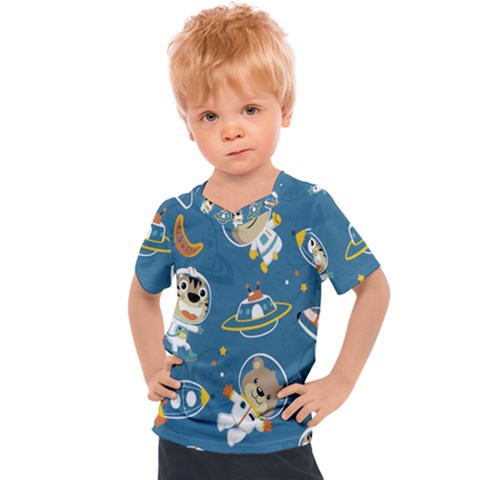 Seamless-pattern-funny-astronaut-outer-space-transportation Kids  Sports Tee by Salman4z