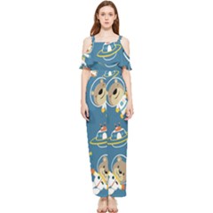 Seamless-pattern-funny-astronaut-outer-space-transportation Draped Sleeveless Chiffon Jumpsuit by Salman4z