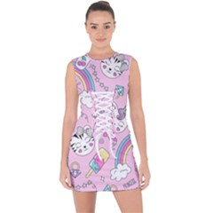 Beautiful-cute-animals-pattern-pink Lace Up Front Bodycon Dress by Salman4z