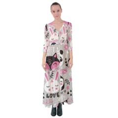 Big-set-with-cute-cartoon-animals-bear-panda-bunny-penguin-cat-fox Button Up Maxi Dress by Salman4z