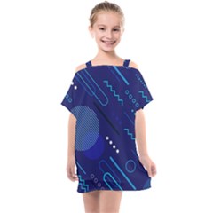 Classic-blue-background-abstract-style Kids  One Piece Chiffon Dress by Salman4z