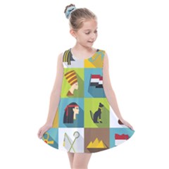 Egypt-travel-items-icons-set-flat-style Kids  Summer Dress by Salman4z