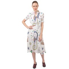 Seamless-pattern-cute-unicorn-cartoon-hand-drawn Keyhole Neckline Chiffon Dress by Salman4z