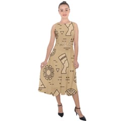 Egyptian-seamless-pattern-symbols-landmarks-signs-egypt Midi Tie-back Chiffon Dress by Salman4z