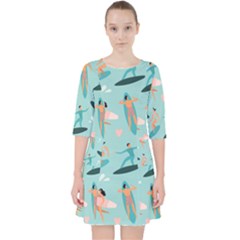 Beach-surfing-surfers-with-surfboards-surfer-rides-wave-summer-outdoors-surfboards-seamless-pattern- Quarter Sleeve Pocket Dress by Salman4z