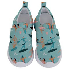 Beach-surfing-surfers-with-surfboards-surfer-rides-wave-summer-outdoors-surfboards-seamless-pattern- Kids  Velcro No Lace Shoes by Salman4z