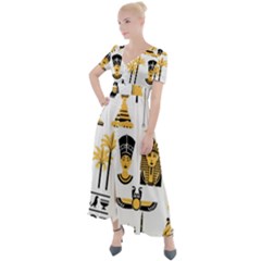 Egypt-symbols-decorative-icons-set Button Up Short Sleeve Maxi Dress by Salman4z