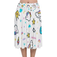 Unicorns-rainbows-seamless-pattern Velvet Flared Midi Skirt by Salman4z