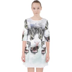 Cat Pet Art Abstract Watercolor Quarter Sleeve Pocket Dress by Jancukart