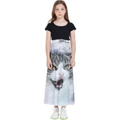 Cat Pet Art Abstract Watercolor Kids  Flared Maxi Skirt by Jancukart