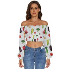 Vegetable Long Sleeve Crinkled Weave Crop Top by SychEva