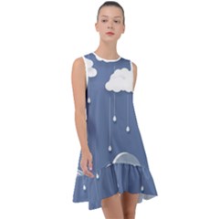 Clouds Rain Paper Raindrops Weather Sky Raining Frill Swing Dress by Ravend