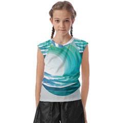 Tsunami Tidal Wave Wave Minimalist Ocean Sea Kids  Raglan Cap Sleeve Tee by Ravend