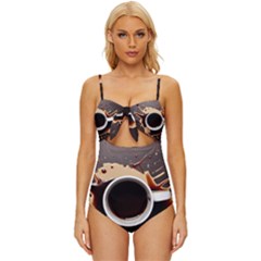 Coffee Cafe Espresso Drink Beverage Knot Front One-piece Swimsuit by Ravend