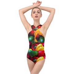 Colorful Capsicum Cross Front Low Back Swimsuit by Sparkle