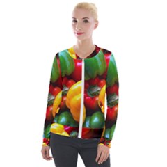 Colorful Capsicum Velvet Zip Up Jacket by Sparkle