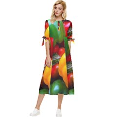 Colorful Capsicum Bow Sleeve Chiffon Midi Dress by Sparkle