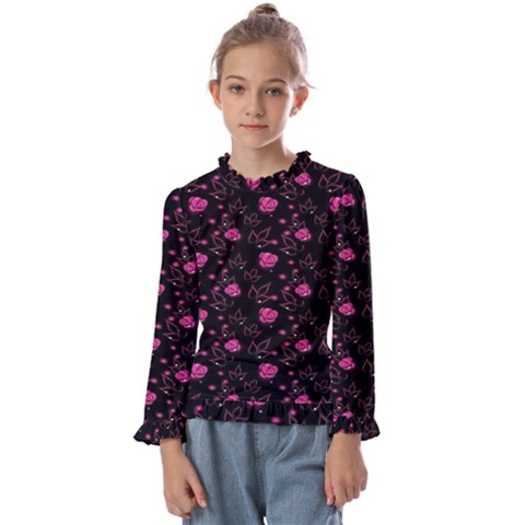 Pink Glowing Flowers Kids  Frill Detail Tee by Sparkle