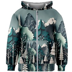 Forest Papercraft Trees Background Kids  Zipper Hoodie Without Drawstring by Ravend