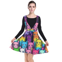 Cats Rainbow Pattern Colorful Feline Pets Plunge Pinafore Dress by Ravend