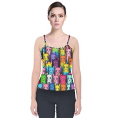 Cats Rainbow Pattern Colorful Feline Pets Velvet Spaghetti Strap Top by Ravend