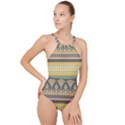 Seamless-pattern-egyptian-ornament-with-lotus-flower High Neck One Piece Swimsuit View1