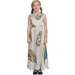 Vector-boho-doodle-feathers-seamless-pattern-illustration Kids  Satin Sleeveless Maxi Dress by Salman4z