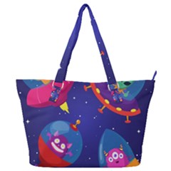 Cartoon-funny-aliens-with-ufo-duck-starry-sky-set Full Print Shoulder Bag by Salman4z