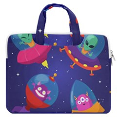 Cartoon-funny-aliens-with-ufo-duck-starry-sky-set Macbook Pro 16  Double Pocket Laptop Bag  by Salman4z