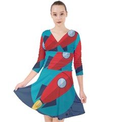 Rocket-with-science-related-icons-image Quarter Sleeve Front Wrap Dress by Salman4z