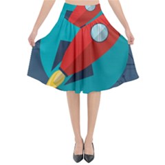 Rocket-with-science-related-icons-image Flared Midi Skirt by Salman4z