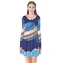 Ufo-alien-spaceship-galaxy Long Sleeve V-neck Flare Dress View1