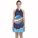 Ufo-alien-spaceship-galaxy Velvet Halter Neckline Dress  View1