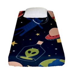 Seamless-pattern-with-funny-aliens-cat-galaxy Fitted Sheet (single Size) by Salman4z